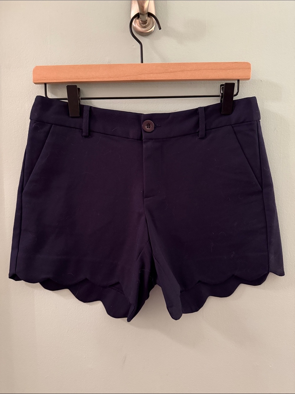 Jade Navy Scallop Hem High Waist Shorts